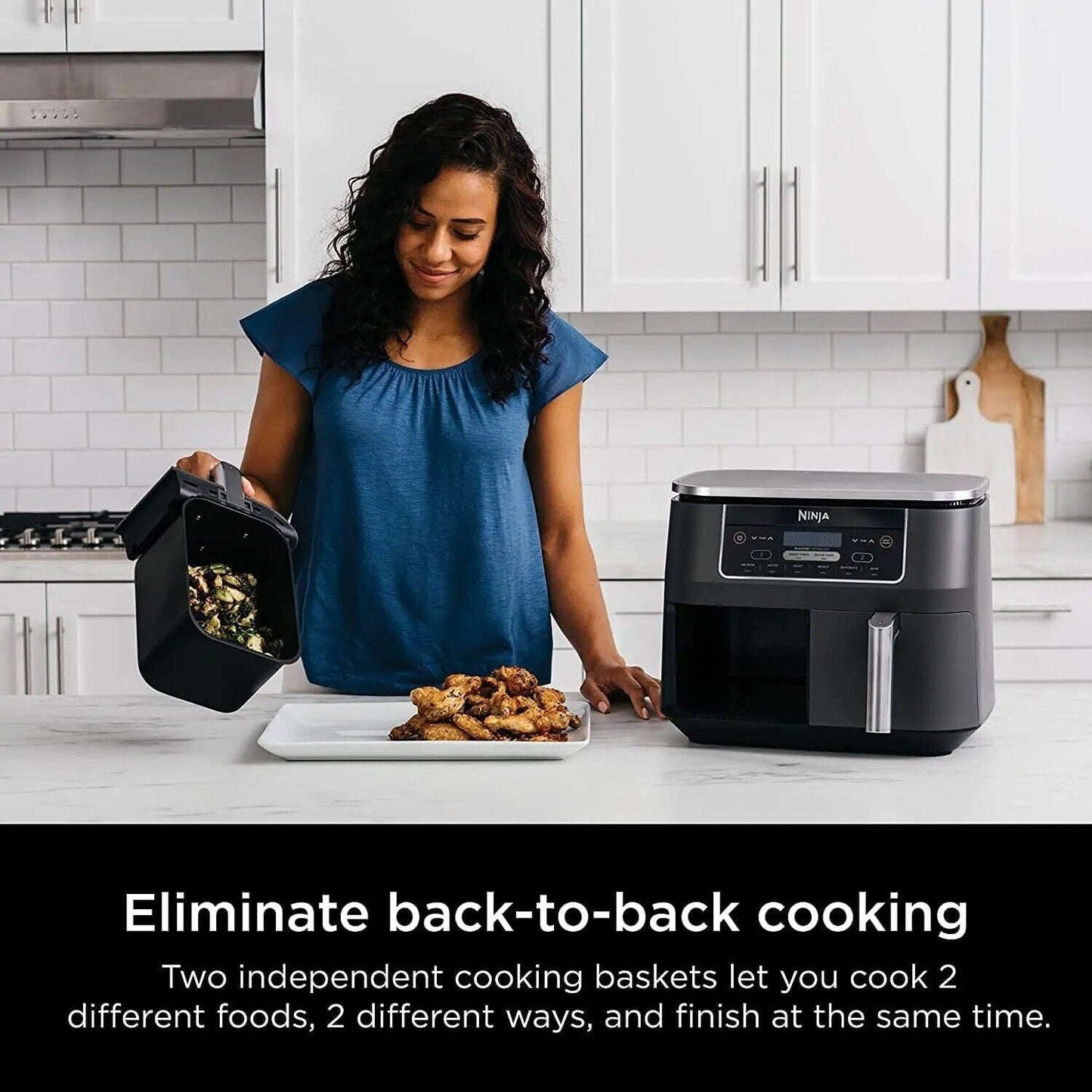 Ninja DZ201 Foodi 8-Quart DualZone Air Fryer - 6-in-1 with Smart Finish & Match Cook