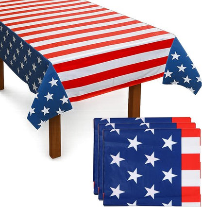 Iconikal American Flag Tablecloth - 3 Pack Disposable Covers, 54 x 108-Inch for July 4th Celebrations