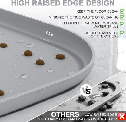 Skiennix Small Silicone Pet Food Mat - Waterproof Design with Raised Edge | 12 x 12 x 0.7 in Light Gray