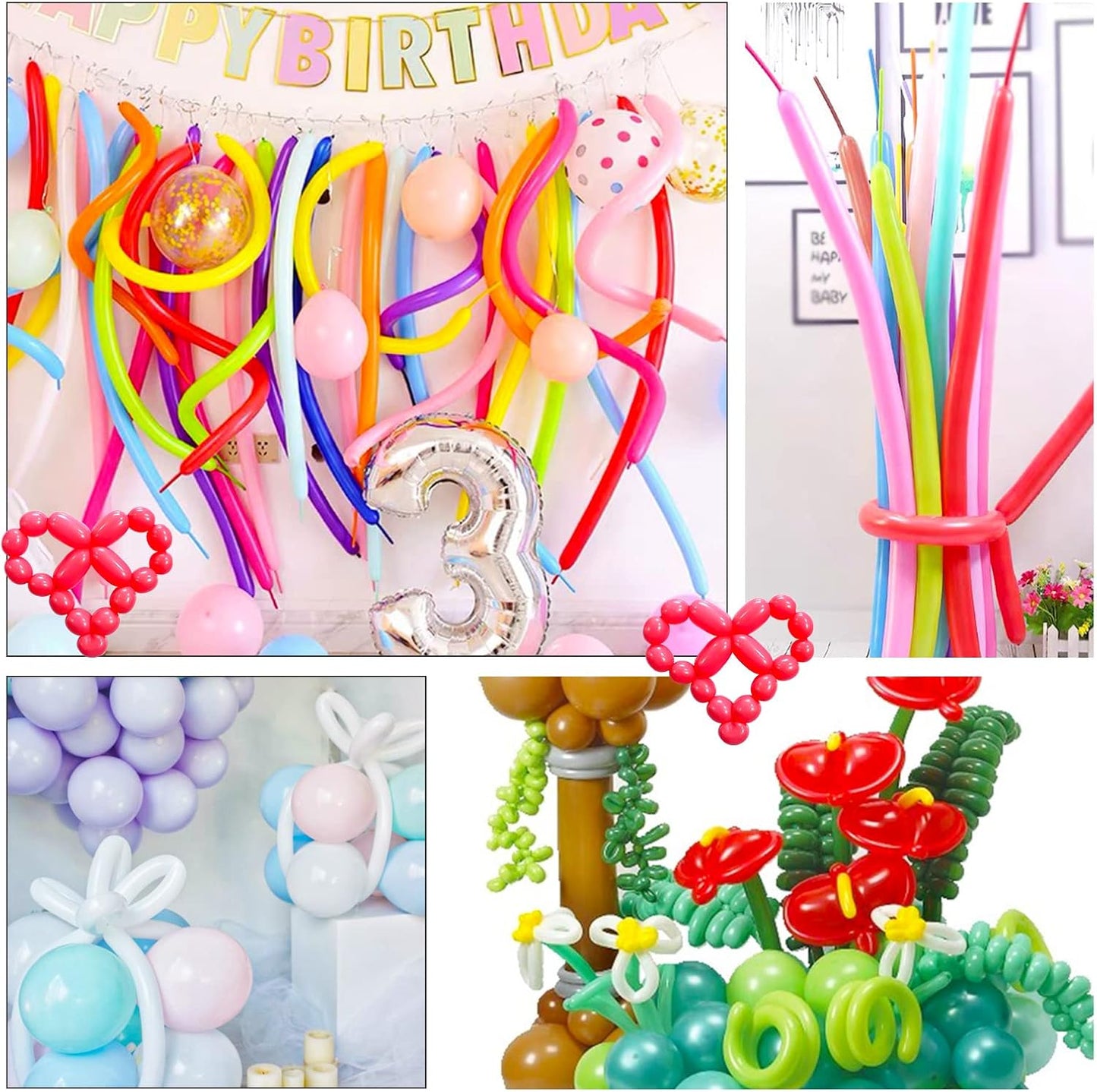 Skiennix 260 Long Balloons - 100 Pack Pastel Red Thick Latex for Twisting Animal Models | Perfect for Weddings & Parties