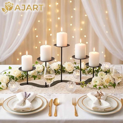 Fireplace Candle Holder - 17-Inch Black Metal Candelabra for Indoor & Outdoor Decor | Perfect for Weddings & Holidays