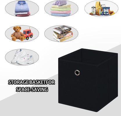 Skiennix Foldable Storage Cubes - 11-Inch Cloth Organizer Bins with Handles | Set of 6 Black