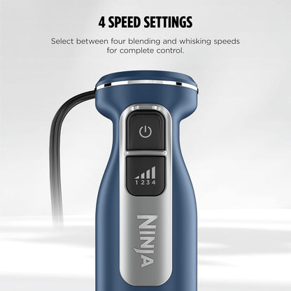 Ninja Immersion Blender - 4-Speed Hand Stick Blender with SplatterShield & PanProtect | Deep Navy, 4-Cup Vessel