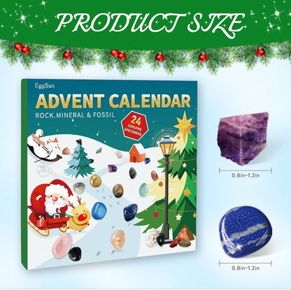 Rock Collection Advent Calendar 2025 - 24 Days of Gemstones & Fossils | Perfect Kids' Birthday Gift