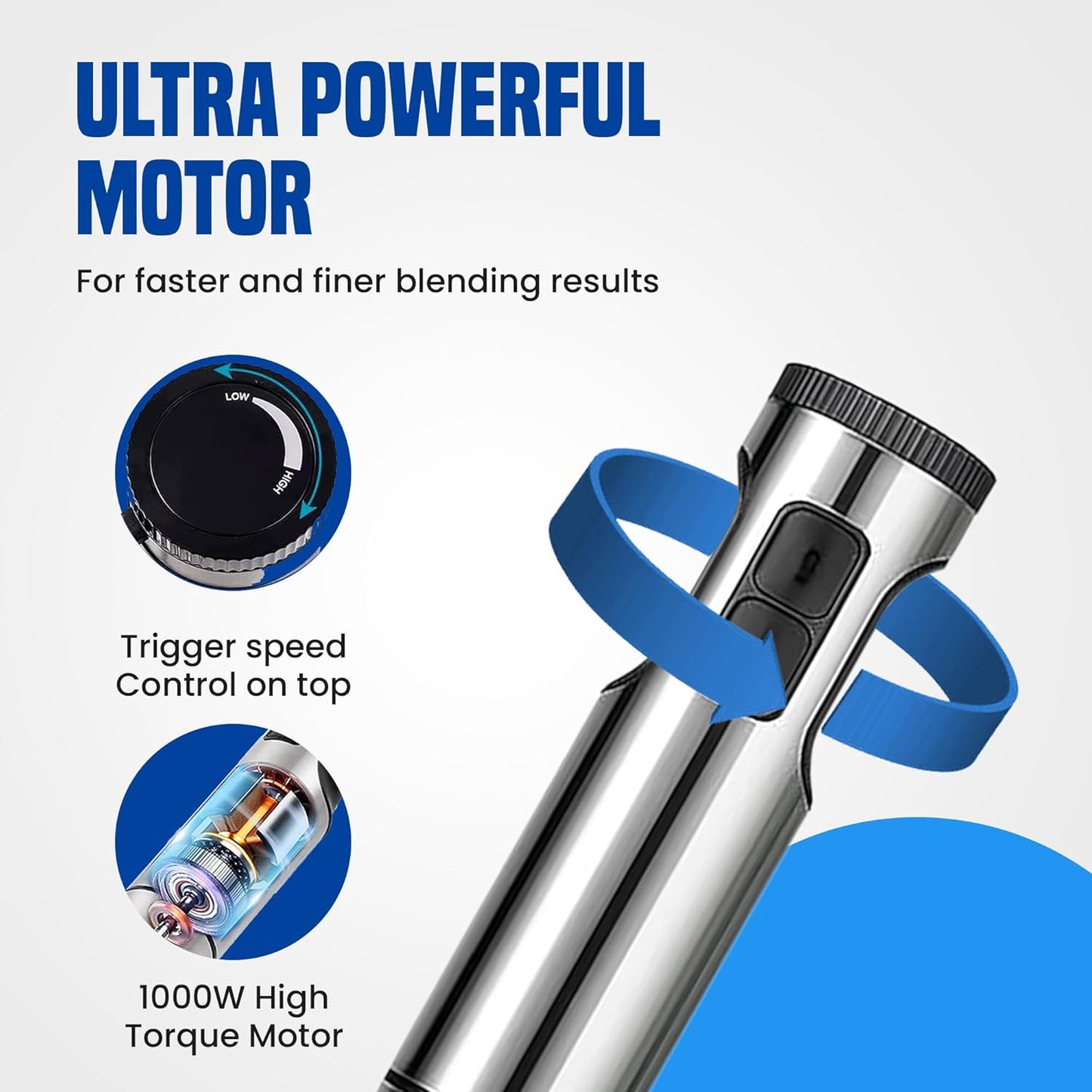 TEGH Immersion Blender - 8-Speed Stainless Steel Handheld Mixer for Smoothies, Soups & Sauces | Electric 4-in-1 Food Processor