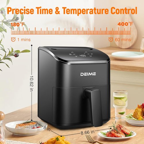 DEIME Air Fryer - Compact 3 Qt Digital Airfryer for Quick Meals | Nonstick & Dishwasher Safe (Black)
