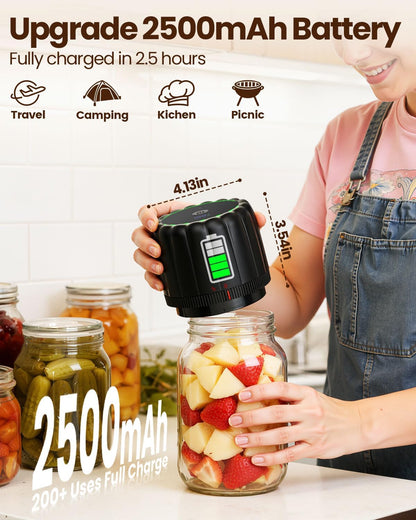 Upgraded Electric Mason Jar Vacuum Sealer Kit by [Brand Name] - Automatic One-Touch Food Storage with 2500mAh Battery & Wide/Regular Lids