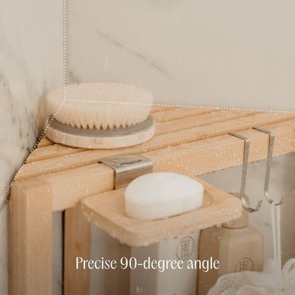 ATALIA Corner Shower Stool for Inside Shower - Waterproof Bamboo Shower Foot Rest for Shaving Legs - Small Shower Stool Shower Bench for Inside Shower with Storage Shelf for Small Shower Spaces