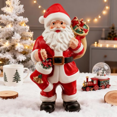 Exasinine Santa Claus Figurine - Handcrafted 5.8 Inch Resin Christmas Decor for Indoor Tabletop Display