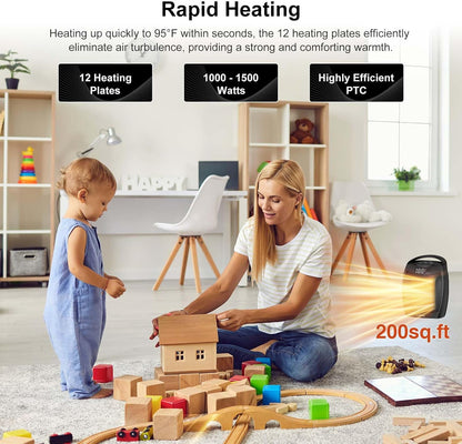 Portable Ceramic Space Heater - 1500W Fast Heating with Digital Display & Touch Controls | Ideal for Home & Office