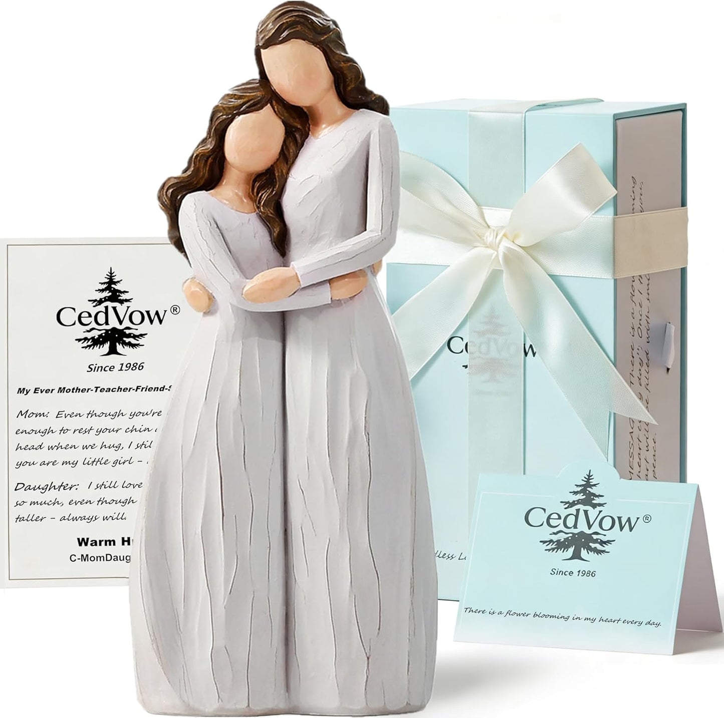 Skiennix Warm Hug Mother's Day Figurine - Solid Resin Mother & Daughter Statue | 7.7'' Luxury Gift Box with Ribbon & Card