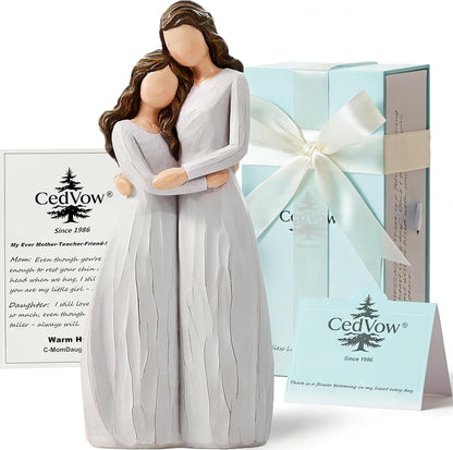 Skiennix Warm Hug Mother's Day Figurine - Solid Resin Mother & Daughter Statue | 7.7'' Luxury Gift Box with Ribbon & Card