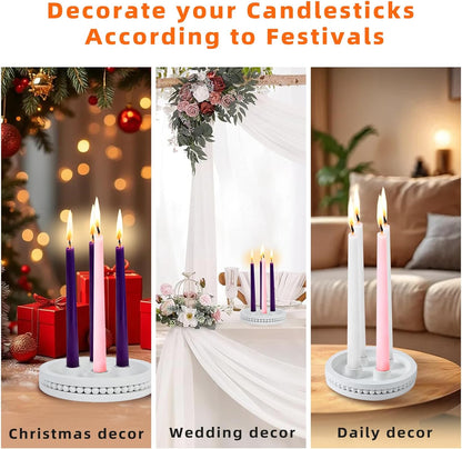 Skiennix 7-Inch Wooden Candle Holder - Advent Wreath with Bead Design for Christmas Decor | White