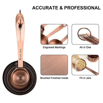 Smithcraft Measuring Cups and Spoons Set, Copper Measuring Cups and Spoons Set for Baking & Kitchen, Stainless Steel Measure Cup and Spoon for Dry &Liquid, Metal 7 Measure Cups&6 Spoons