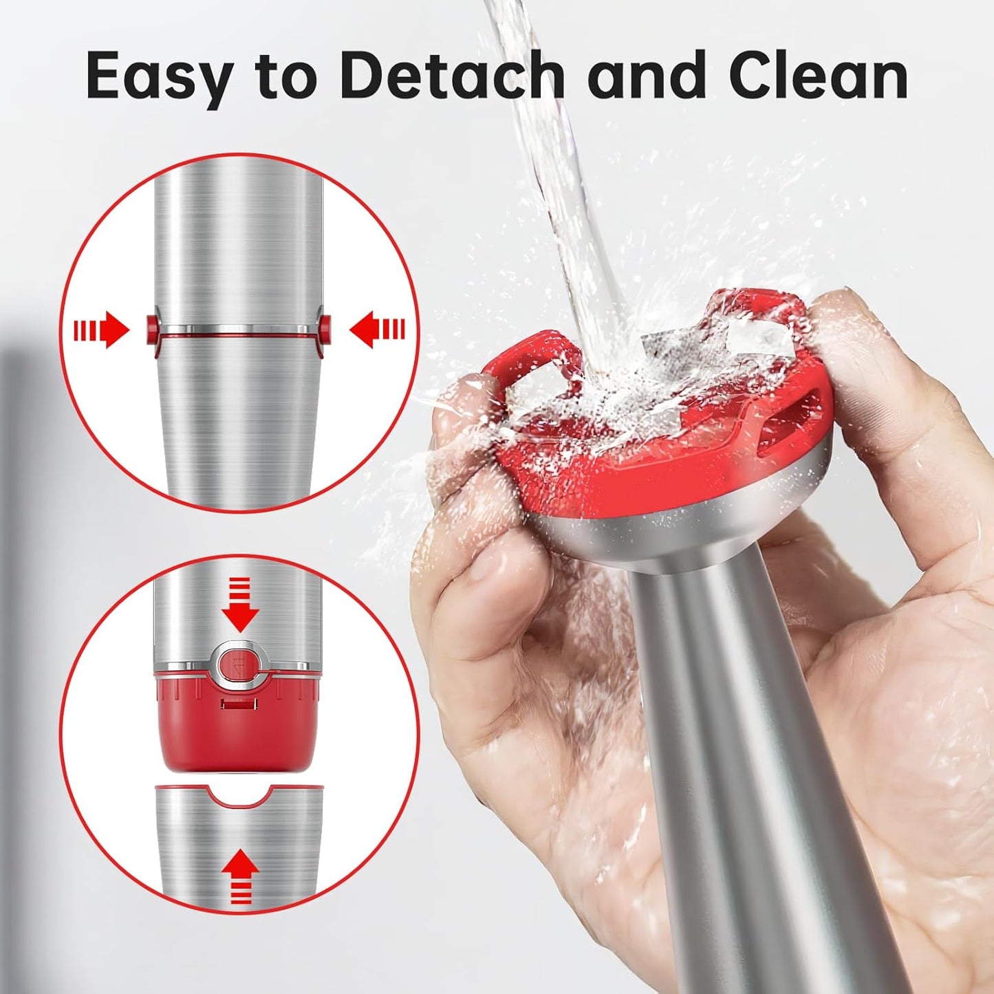 Skiennix Immersion Blender - 1100W Handheld Stick Blender Set with Variable Speed, Chopper, Whisk & Frother - Christmas Red