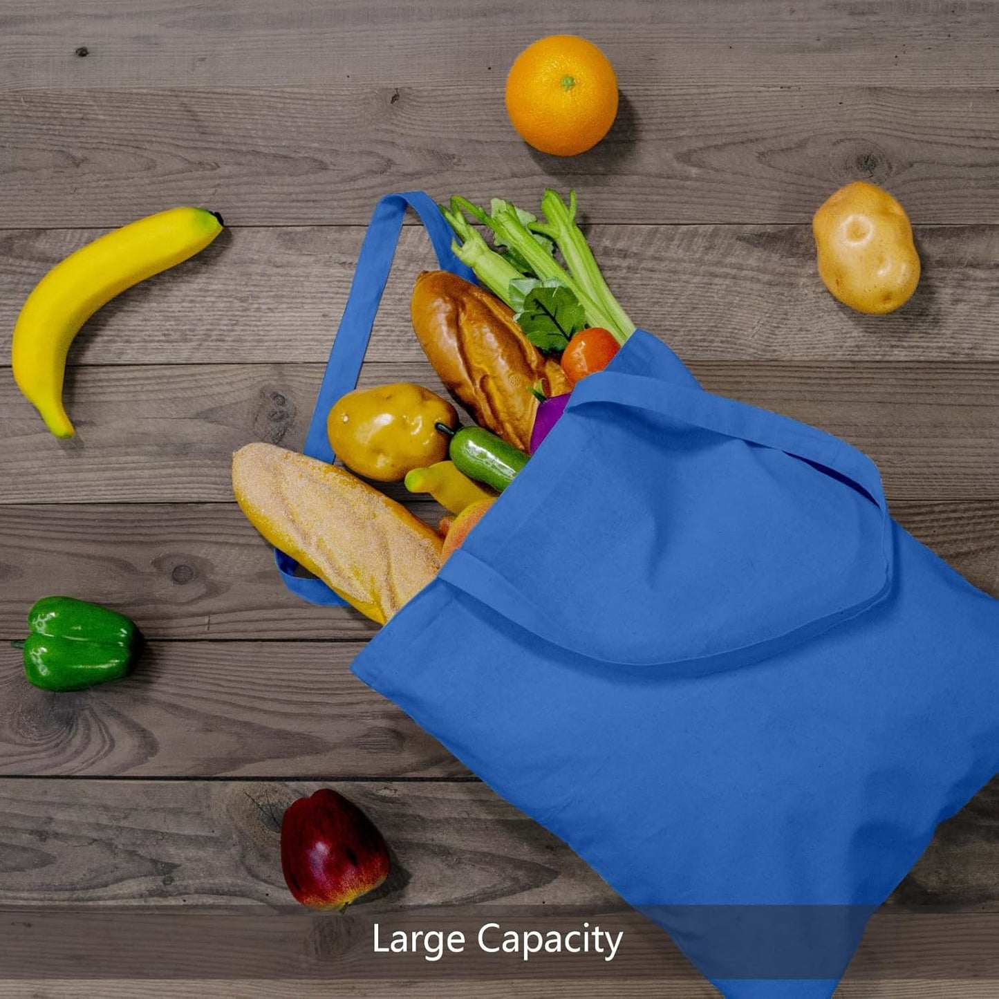 TOPDesign 24-Pack Ocean Blue Cotton Tote Bags - Lightweight Reusable Grocery Bags for DIY & Promotions