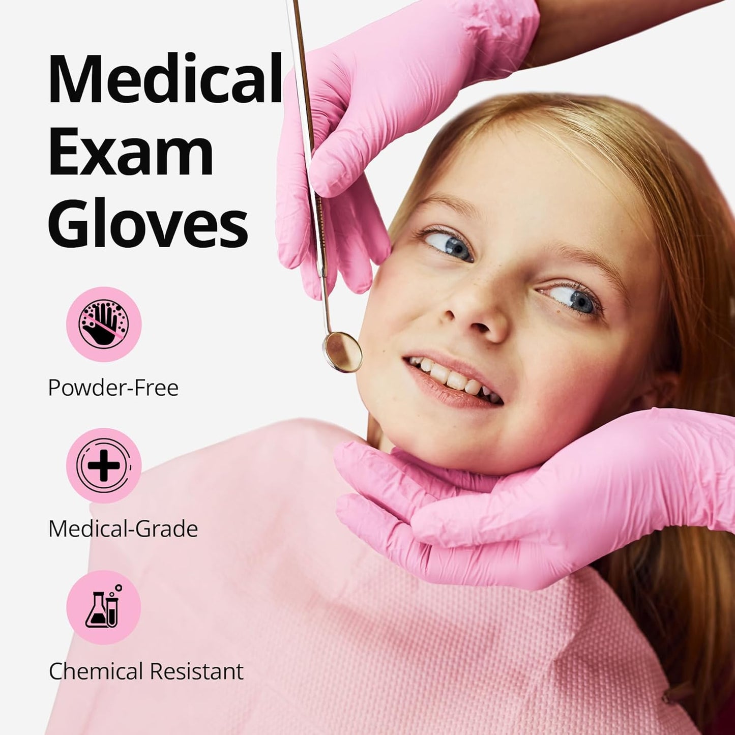 SwiftGrip Disposable Exam Gloves - Pink, X-Small, Powder-Free, Latex-Free, 50-Count Box for Medical Use