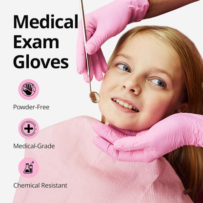 SwiftGrip Disposable Exam Gloves - Pink, X-Small, Powder-Free, Latex-Free, 50-Count Box for Medical Use