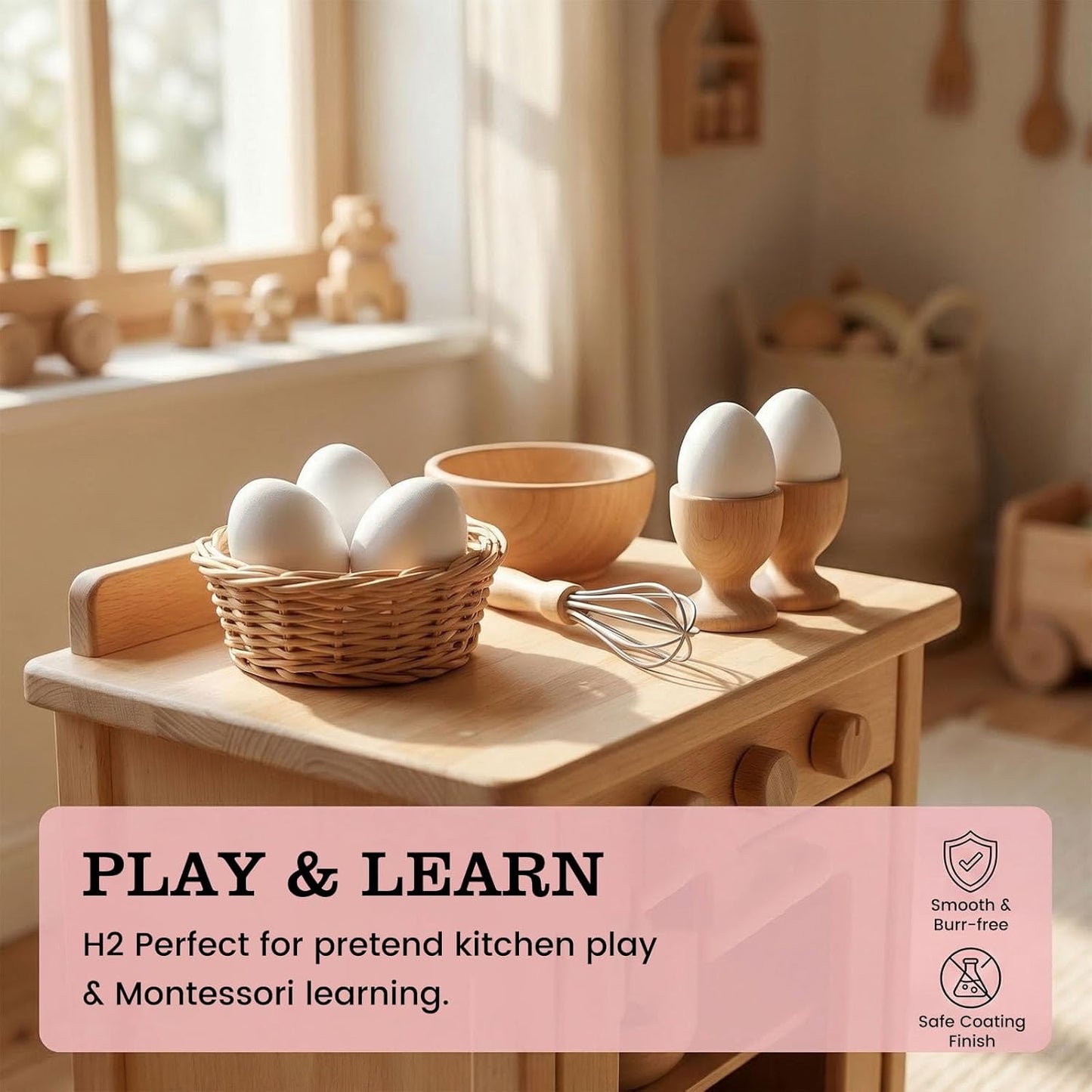 SallyFashion Wooden Fake Eggs - 9 PCS White Easter Eggs for Craft & Pretend Play | Toddler Kitchen Accessories