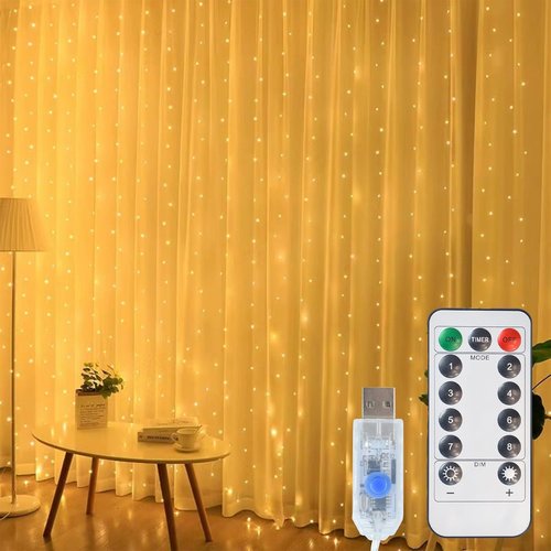 Lemical 300LED Curtain Lights - 9.8FT x 9.8FT Fairy String Lights with Remote & USB Plug | Warm Light for Indoor Decor