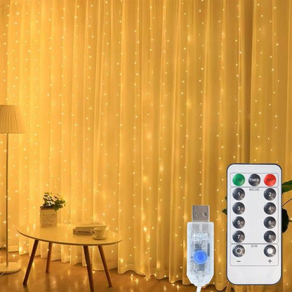 Lemical 300LED Curtain Lights - 9.8FT x 9.8FT Fairy String Lights with Remote & USB Plug | Warm Light for Indoor Decor