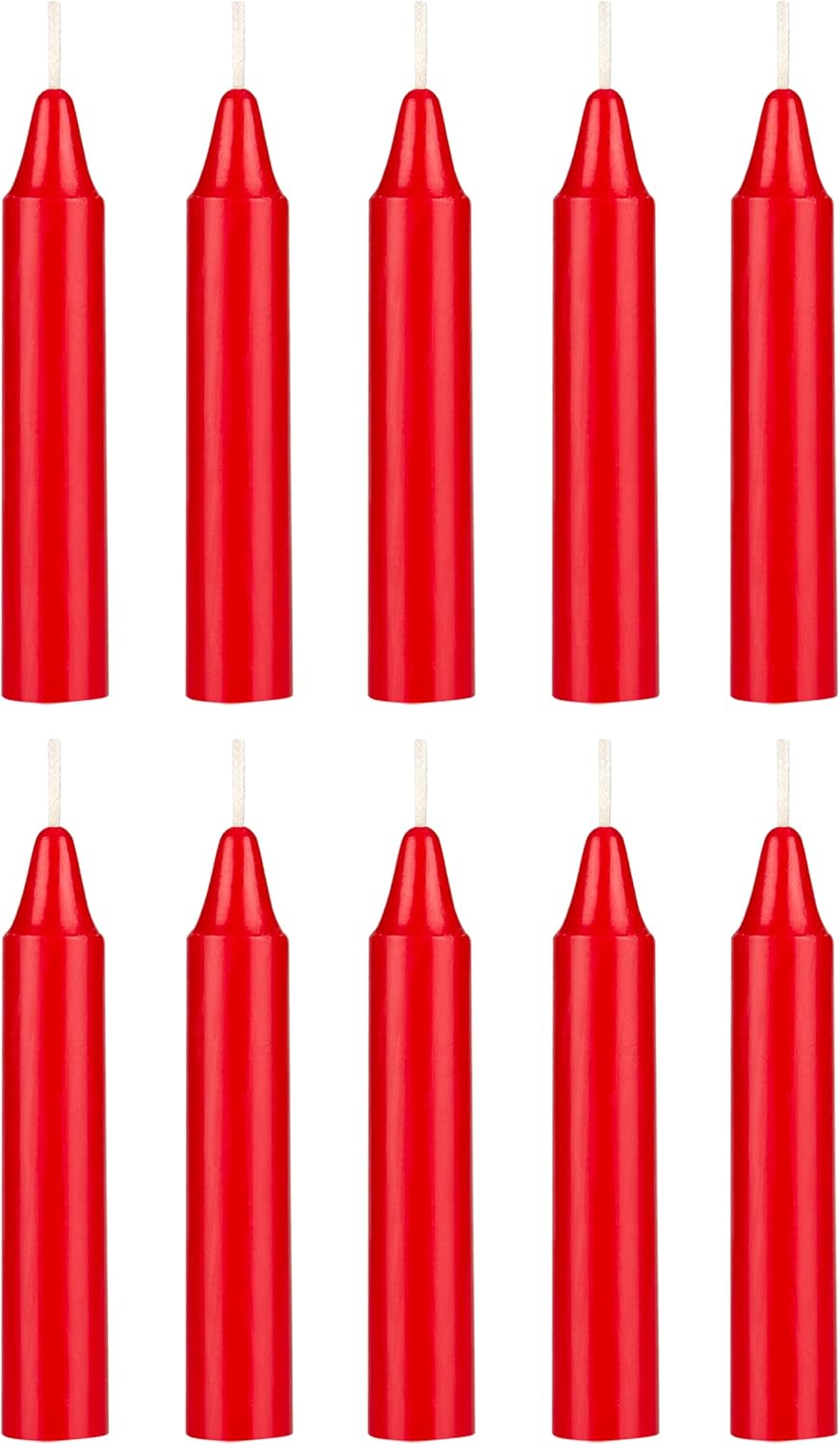 Mega Candles Mini Taper Candles - 10 Pcs Unscented Red 4 Inch Tall for Rituals & Altar Magic