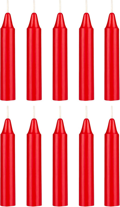 Mega Candles Mini Taper Candles - 10 Pcs Unscented Red 4 Inch Tall for Rituals & Altar Magic