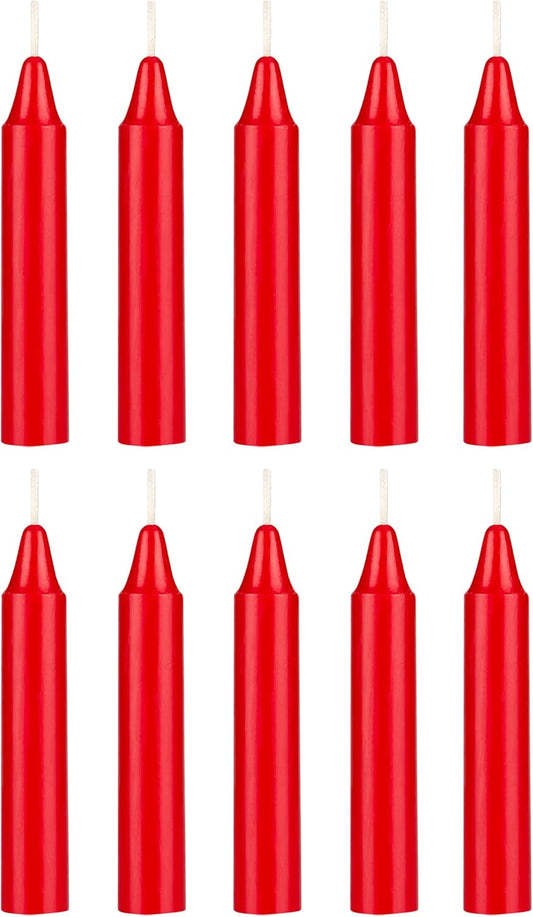 Mega Candles Mini Taper Candles - 10 Pcs Unscented Red 4 Inch Tall for Rituals & Altar Magic