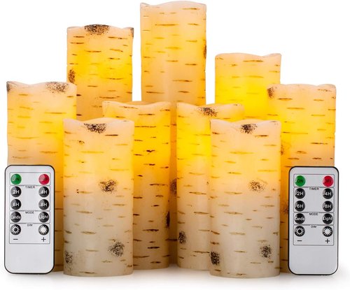 Enpornk Flameless LED Candles - Flickering Birch Bark Effect | Set of 9 Battery-Operated Real Wax with Remote Control