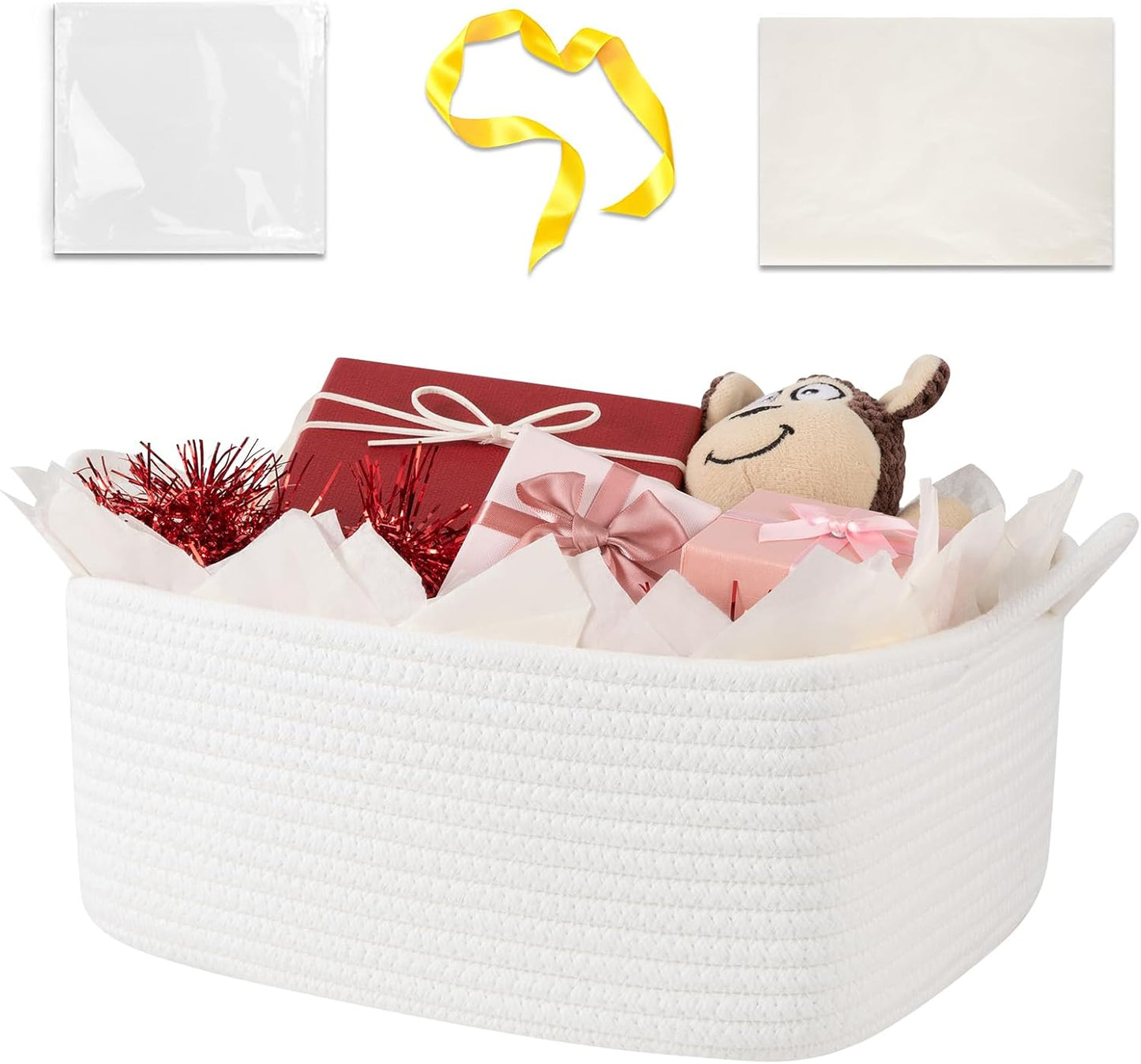 OIASKET Woven Storage Basket - Perfect Gift Organizer with Handles | Includes Gift Bag & Tissue Paper, 13.6" x 10" x 5.9”