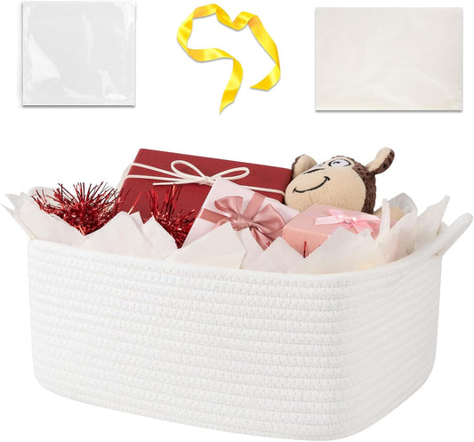 OIASKET Woven Storage Basket - Perfect Gift Organizer with Handles | Includes Gift Bag & Tissue Paper, 13.6" x 10" x 5.9”