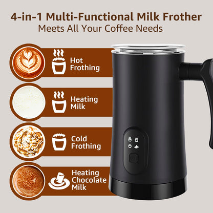 Milk Frother, 4 in 1 Electric Milk Steamer,11.8oz/350ml Automatic Warm and Cold Foam frother for Coffee, Latte, Macchiato, Cappuccino, Hot Chocolate