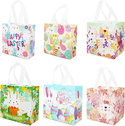 Aviski 6PCS Happy Easter Egg Hunt Bags, Assorted Sizes, Easter Bunny Carrot Chick Egg Treat Bag with Handles, Non-Woven Gifts Wrapping, Egg Hunt, Spring Party Supplies