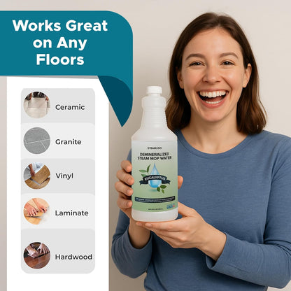 Steam & Go Demineralized Water - Ready-to-Use Eucalyptus Mint Cleaner for Steam Mops | 32 oz