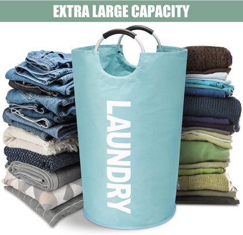 DOKEHOM X-Large Collapsible Laundry Basket - 125L Fabric Bag in Light Blue | Perfect for Bedroom Storage