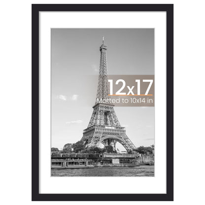 upsimples 12x17 Picture Frame, Display Pictures 10x14 with Mat or 12x17 Without, Wall Hanging Photo Frame, Black, 1 Pack