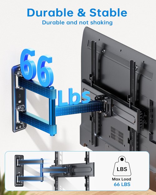 Full Motion TV Wall Mount for Most 32-55 inch TVs up to 66 lbs, Rotation, Swivel, Tilt Articulating Wall Mount Bracket with Magnetic Level and Cable Storage for Corner Living Room Max VESA 400x400mm