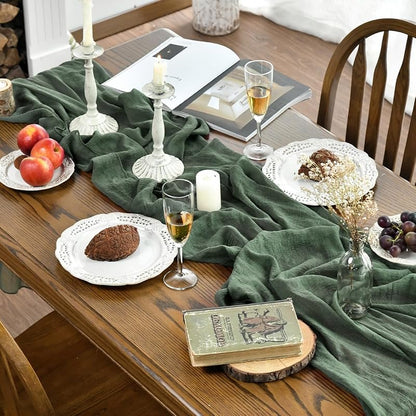 Forest Green 160 Inch Cheesecloth Table Runner - Boho Kitchen Dining Decor