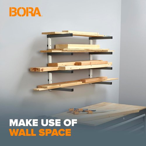 Bora 4-Level Lumber Storage Rack - Space-Saving Metal Shelf for Wood & Garage Organization | PBR-0420 White Gray