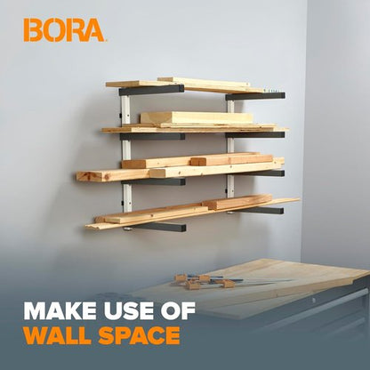 Bora 4-Level Lumber Storage Rack - Space-Saving Metal Shelf for Wood & Garage Organization | PBR-0420 White Gray