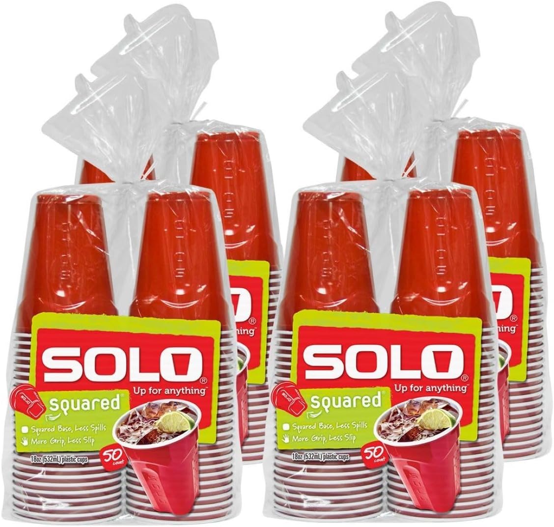 SOLO Cup Company Red Squared Plastic Party Cups - 18 Ounce, 200 Count Pack of 4