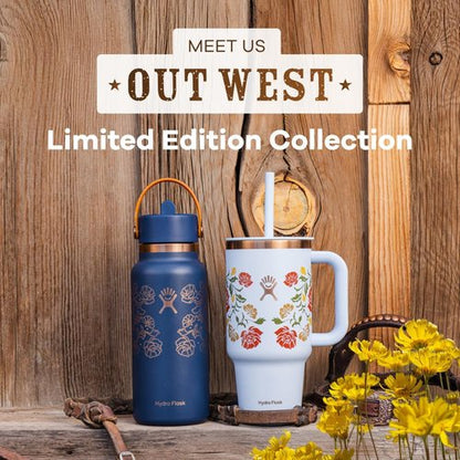 Hydro Flask Water Bottle - Insulated Stainless Steel with Wide Mouth Flex Straw Lid | 32 Oz Western Dark Blue