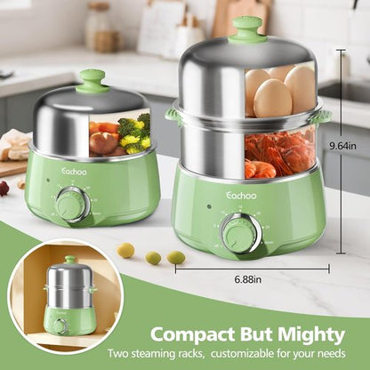 CACHOO 14-Egg Hard Boiled Egg Cooker - Rapid Stainless Steel Boiler with Timer & Auto Shut Off | Retro Green