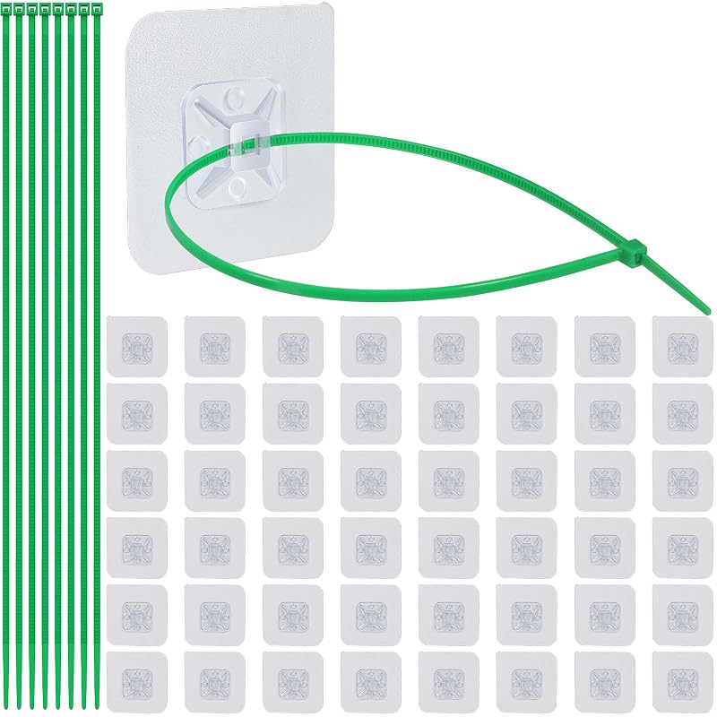 Green 50 Pcs Transparent Zip Tie Mounts & 50 Green Cable Ties for Christmas Garlands