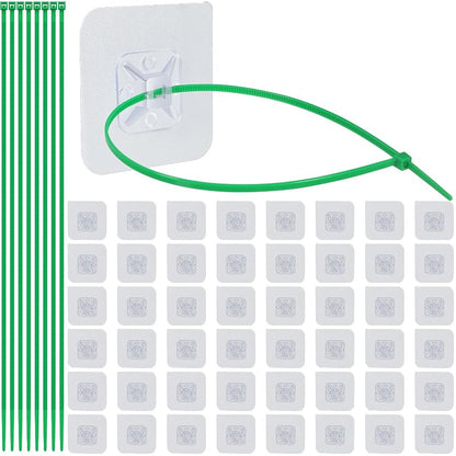 Green 50 Pcs Transparent Zip Tie Mounts & 50 Green Cable Ties for Christmas Garlands