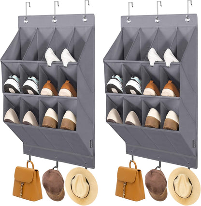 Storage Maniac Over Door Shoe Organizers - 12 Large Pockets for Closet & Dorm | Grey Hanging Rack