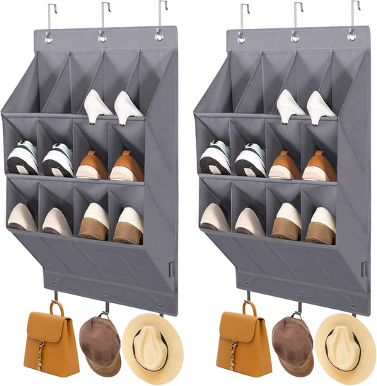 Storage Maniac Over Door Shoe Organizers - 12 Large Pockets for Closet & Dorm | Grey Hanging Rack