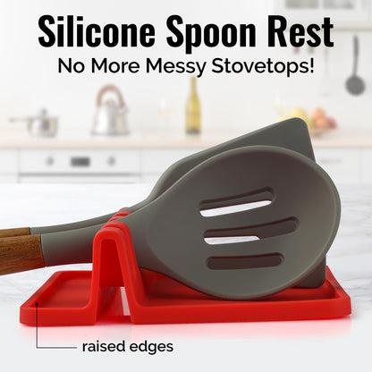 Zulay Kitchen Silicone Utensil Rest with Drip Pad for Multiple Utensils - BPA-Free, Heat-Resistant Spoon Rest & Spoon Holder for Stove Top - Kitchen Utensil Holder for Ladles & Tongs - Red