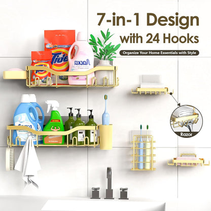 NESOMI Shower Caddy - Adhesive Bathroom Organizer with Large Capacity | Rustproof Stainless Steel, 7-Pack