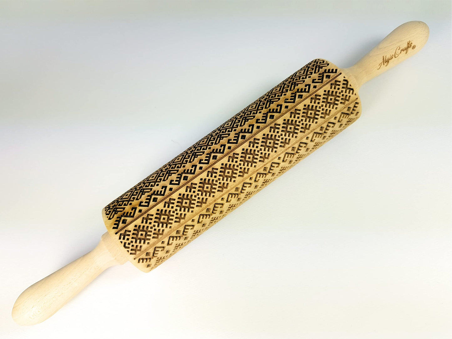 ETHNO RIBBON embossed rolling pin. Engraved dough roller with ethnical pattern for embossed cookies